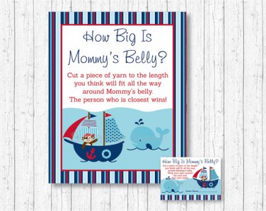 Nautical Pirate Whale How Big Is Mommys Belly Baby Shower Game #A287
