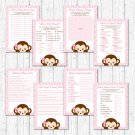 Girl Pop Monkey Pink Baby Shower Games Pack - 8 Printable Games #A167