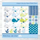 Baby Whale Anchor Nautical Clipart & Digital Paper #A215