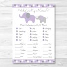 Lavender Elephant Baby Shower Baby Animal Match Game Printable #A242
