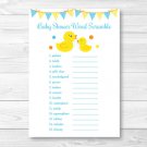 Rubber Duck Printable Baby Shower "Baby Word Scramble" Game Cards #A367