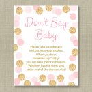 Blush Pink & Gold Glitter Dots Dont Say Baby Baby Shower Game Printable #A380