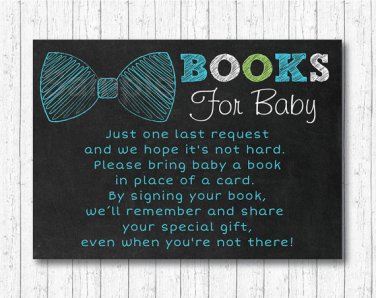 Bow Tie Chalkboard Printable Baby Shower Book Request Cards #A382