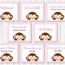 Pink Monkey Baby Shower Table Signs - 8 Printable Signs #A167