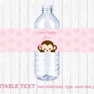 Mod Pop Monkey Pink Water Bottle Labels Printable Editable PDF #A167