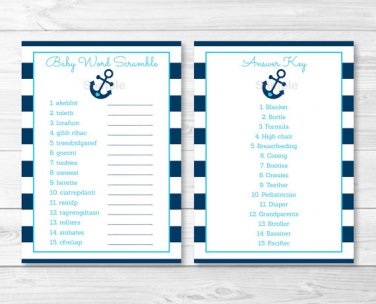 Nautical Anchor Printable Baby Shower "Baby Word Scramble" Game Cards #A222