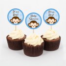 Pop Monkey Blue Cupcake Toppers Party Favor Tags Printable #A175