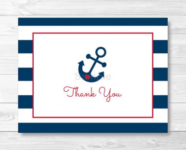 Nautical Anchor Blue & Red Thank You Card Printable #A259