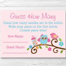 Sweet Baby Owl Pink Love Bird Baby Shower "Guess How Many?" Game Cards #A253
