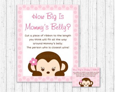Pop Monkey Pink How Big Is Mommys Belly Baby Shower Game #A167
