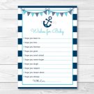 Nautical Anchor Printable Baby Shower Wishes For Baby Advice Cards #A222