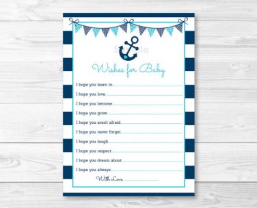Nautical Anchor Printable Baby Shower Wishes For Baby Advice Cards #A222