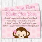 Girl Pop Monkey Pink Printable Baby Shower Book Request Cards #A167
