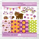 Girl Owl Bear Squirrel Woodland Forest Friends Clipart & Digital Paper #A250