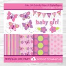 Baby Girl Pink Butterfly Clipart & Digital Paper #A221
