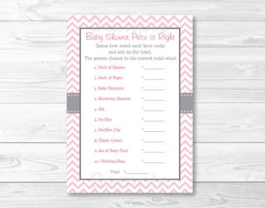 Modern Pink Chevron Printable Baby Shower "Price Is Right!" Game Cards #A127