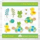 Frog Turtle Duck Snail In The Pond Clipart #A158