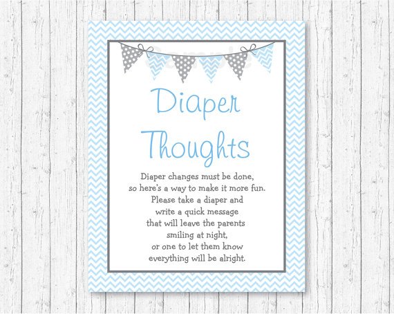 Blue Chevron Diaper Thoughts Late Night Diaper Baby Shower Game #A260