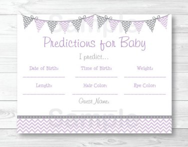 Purple & Grey Chevron Baby Shower Baby Predictions Game Cards Printable #A370