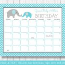 Teal Chevron Elephant Baby Due Date Calendar Editable PDF #A374
