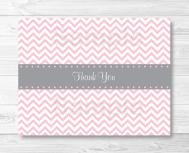Modern Pink Chevron Thank You Card Printable #A127
