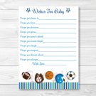 Sports Football Baseball Printable Baby Shower Wishes For Baby Advice Cards #A119