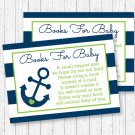 Nautical Anchor Blue & Green Printable Baby Shower Book Request Cards #A394