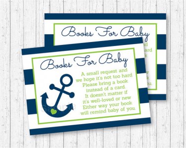 Nautical Anchor Blue & Green Printable Baby Shower Book Request Cards #A394