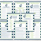 Nautical Anchor Blue & Green Baby Shower Games Pack - 8 Printable Games #A394
