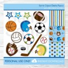 Sports All Star Football Baseball Soccer Basketball Clipart & Digital Paper #A119