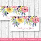 Watercolor Flowers Floral Buffet Tent Cards & Place Cards Editable PDF #A395