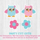 Pink Owl Party Cutouts Decorations Printable #A162