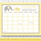 Yellow Chevron Elephant Baby Due Date Calendar Editable PDF #A181