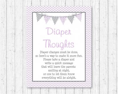 Purple & Grey Chevron Diaper Thoughts Late Night Diaper Baby Shower Game #A370