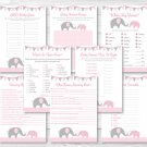 Pink Elephant Chevron Baby Shower Games Pack - 8 Printable Games #A186