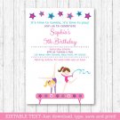 Gymnastics Birthday Invitation Printable Editable PDF #A383