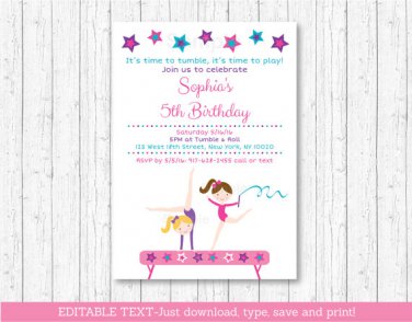 Gymnastics Birthday Invitation Printable Editable PDF #A383