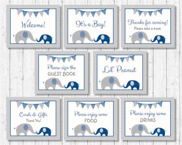 Navy Blue & Grey Chevron Baby Shower Table Signs - 8 Printable Signs #A373