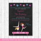 Gymnastics Chalkboard Birthday Invitation Printable Editable PDF #A384