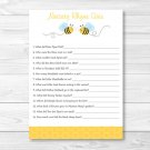 Bumble Bee Baby Shower Nursery Rhyme Quiz Game Printable #A134