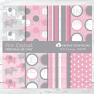 Pink & Gray Polka Dot Elephant Digital Paper #A160