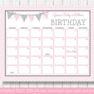Modern Pink Chevron Printable Baby Due Date Calendar Editable PDF #A127