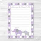 Lavender Polka Dot Elephant Printable Baby Shower Mommy Advice Cards #A242
