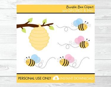 Bumble Bee Pink & Blue Busy Beehive Clipart #A134