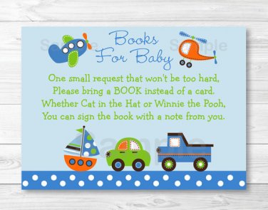 Transportation Vehicles Car Sailboat Printable Baby Shower Book Request Cards #A111