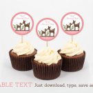 Pink Willow Deer Girl Cupcake Toppers Party Favor Tags Editable PDF #A200
