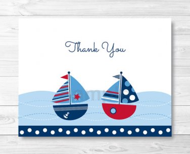 Nautical Sailboat Blue & Red Thank You Card Printable #A123