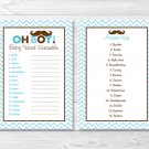 Mustache Little Man Printable Baby Shower "Baby Word Scramble" Game Cards #A376