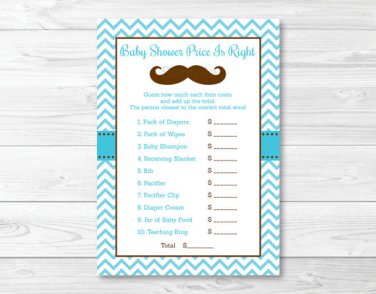 Little Man Mustache Chevron Printable Baby Shower "Price Is Right!" Game Cards #A376