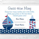 Nautical Sailboat Blue & Red Baby Shower "Guess How Many?" Game Cards #A123